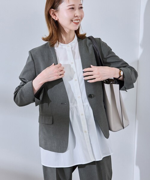 ROPE' PICNIC（ロペピクニック）の「【UV対応】【リネンライク・シリーズ】ノーラペルジャケット/通勤・セットアップ対応（ノーカラージャケット・レディース・グレー/グレー系/ダークブラウン/ネイビー・36/38/40）」の17枚目の写真