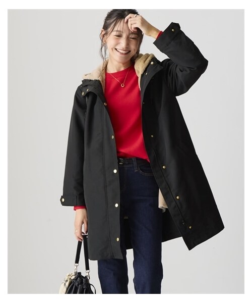 nissen（ニッセン）の「裏フェイクファーライナー付モッズコート（はっ水・静電気防止テープ付）＜大きいサイズ有＞（ジャケット/アウター・レディース・カーキ×アイボリー/ネイビー×ライトグレー/キャメル×アイボリー/黒×ベージュ/ナチュラルホワイト×ベージュ・L/LL/3L/4L/5L/6L/8L/10L/S/M）」の5枚目の写真