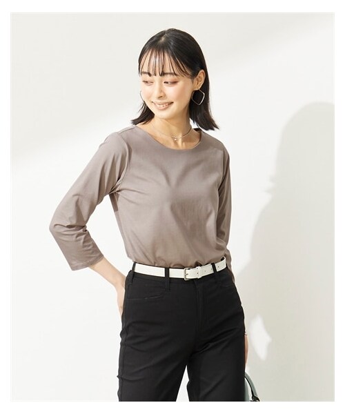 nissen（ニッセン）の「大きいサイズ【シルケット加工】ドライタッチボートネック7分袖Tシャツ（Tシャツ/カットソー・レディース・オフホワイト/黒/モカグレー・L/LL/3L/4L/5L/6L/8L/10L）」の22枚目の写真