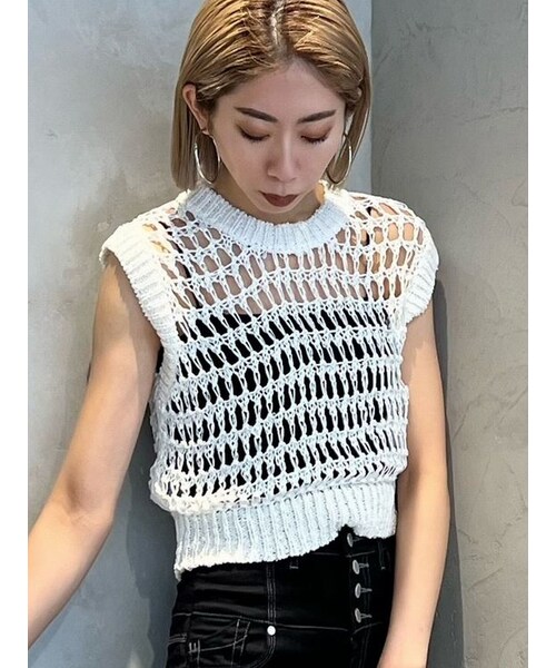 EMODA（エモダ）の「ブレイドメッシュタンクトップ（タンクトップ・レディース・ホワイト/グレー/ブラック/ブルー・F）」の6枚目の写真