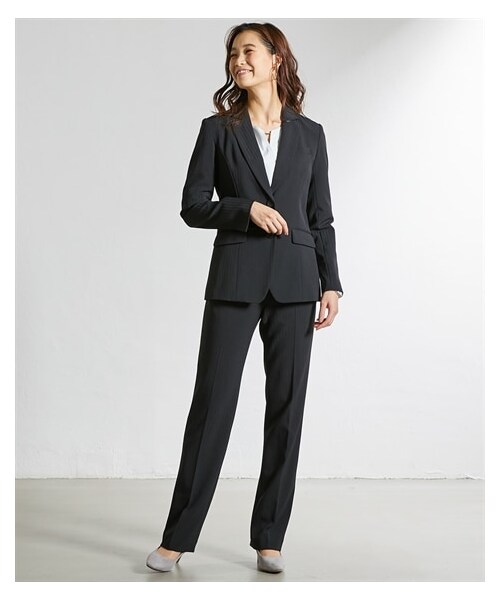新品☆13号L♪黒系無地♪テーラード＆ストレートパンツスーツ♪お仕事◯D431 nissen（ニッセン）の「【レディーススーツ】防汚加工パンツスーツ