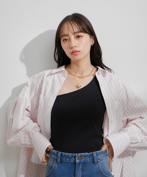 VIS（ビス）の「ワンショルダーテレコタンクトップ（タンクトップ・レディース・ライトグリーン/キナリ/ブラック・F）」の8枚目の写真