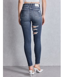 GYDA | ミドルウエストSIDE CUT INNER DAMAGEスキニーデニムパンツ(デニムパンツ)