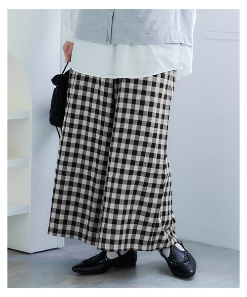 nissen（ニッセン）の「＜大きいサイズ＞綿１００％ダブルガーゼガウチョパンツ（ゆったりヒップ）（パンツ・レディース・ギンガムチェック/黒/ネイビーストライプ・L/LL/3L/4L/5L/6L/8L/10L）」の22枚目の写真