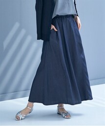 nissen | 大きいサイズ ［接触冷感］とろみテンセル１００％ボリュームフレアデニムスカート（ゆったりヒップ）(デニムスカート)