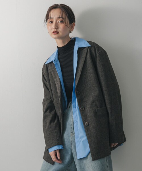 SENSE OF PLACE by URBAN RESEARCH（センスオブプレイスバイアーバンリサーチ）の「ジャージーメルトンテーラード（テーラードジャケット・レディース・BLK×WHT/BRN×BLK・One）」の16枚目の写真