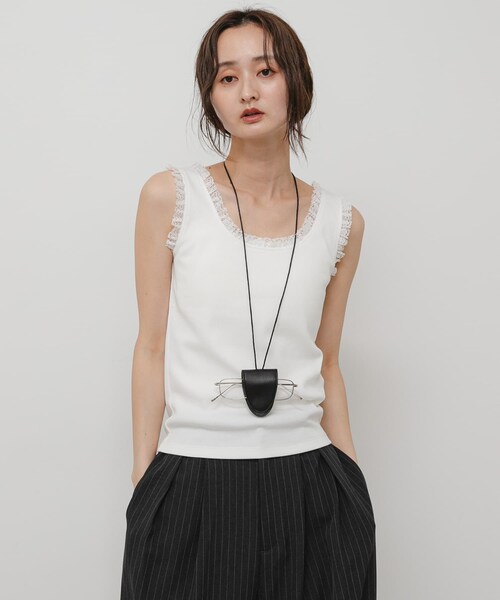 SENSE OF PLACE by URBAN RESEARCH（センスオブプレイスバイアーバンリサーチ）の「レースフリルタンクトップ（タンクトップ・レディース・OFF WHITE/BLACK・One）」の4枚目の写真