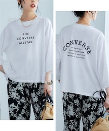 nissen | 大きいサイズ　８分袖バックカーブロゴプリントＴシャツ（コンバース）(Tシャツ/カットソー)