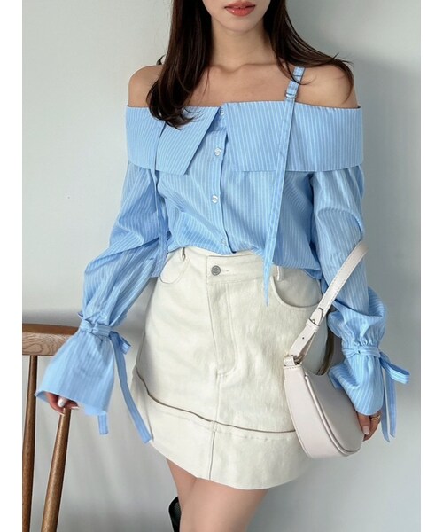 dazzlin（ダズリン）の「アシメウエストデニムミニスカート（デニムスカート・レディース・アイボリー/ブラック/ミックス・S/M）」の4枚目の写真