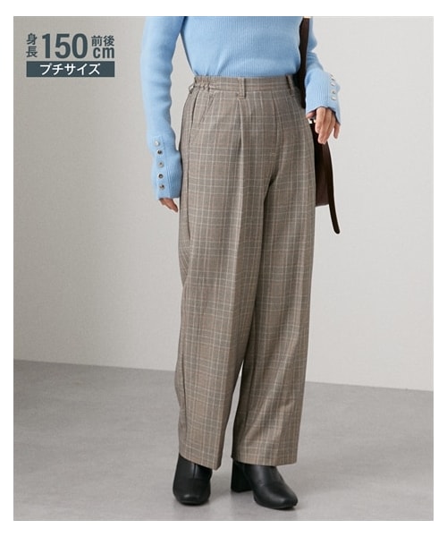 nissen（ニッセン）の「小さいサイズ　きれい見えセミワイドパンツ（股下64ｃｍ）　低身長さん・小柄女性（パンツ・レディース・ベージュ/スモーキーグリーン/黒/ネイビー/ブラウンチェック/ピンク/グレー/エクリュ/ブラウン・PSS/PS/PM/PL）」の8枚目の写真