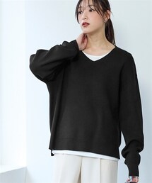 nissen | マシュマロニット畦編みオーバーサイズVネックトップス＜大きいサイズ有＞(ニット/セーター)