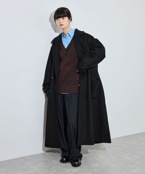 ADAM ET ROPE'(アダムエロペ)の「【サステナブル】Super140’sシャルムビーバーマキシコート(チェスターコート・レディース・ブラック/ブラウン系/キャメル・36/38)」の2枚目の写真