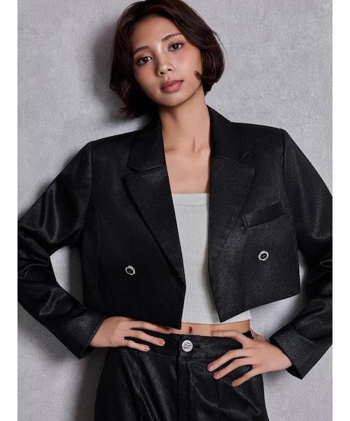 GYDA（ジェイダ）の「Symmetry GYDA GLITTERジャケット（テーラードジャケット・レディース・オフホワイト/ブラック・F）」の2枚目の写真