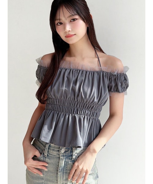 RESEXXY（リゼクシー）の「シャーリングチュールトップス（その他トップス・レディース・ホワイト/グレー/ブラック・F）」の5枚目の写真