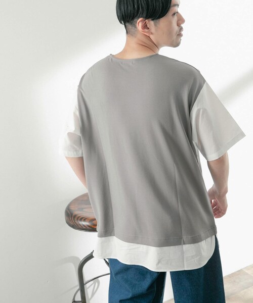 ITEMS URBANRESEARCH（アイテムズ アーバンリサーチ）の「布帛切替レイヤードクルーネックトップス（Tシャツ/カットソー・メンズ・BLK/BEG/MTD/GRY・M/L）」の21枚目の写真