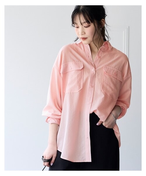 nissen（ニッセン）の「【美極シャツ】ダブルポケットニューノーマルシャツ＜大きいサイズ有＞（シャツ/ブラウス・レディース・チャコール/オフベージュ/サーモンピンク/サックス/モカブラウン/イエロー・S/M/L/LL/3L/4L/5L/6L/8L/10L/【不要1】）」の12枚目の写真