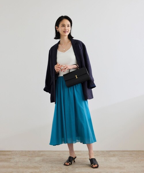 ROPE'（ロペ）の「【洗える】コットンシルクスカート（スカート・レディース・ブラック/ベージュ/ターコイズ・F）」の7枚目の写真