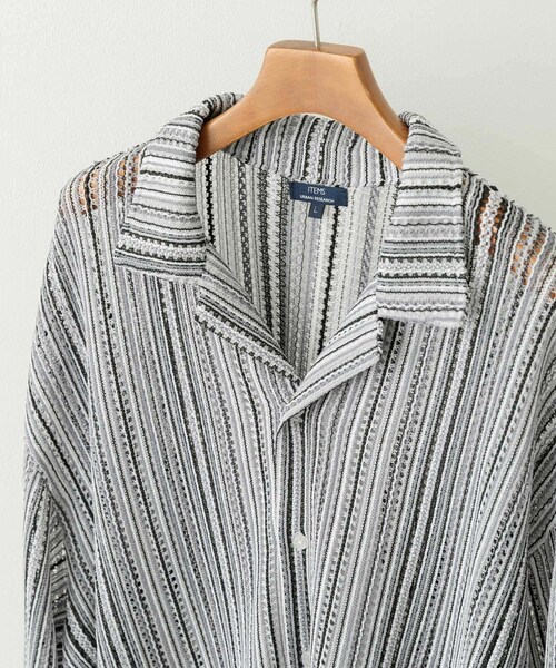 ITEMS URBANRESEARCH（アイテムズ アーバンリサーチ）の「マルチストライプレースオープンカラーシャツ（シャツ/ブラウス・メンズ・BLK/BLU/GRN/ORG・M/L）」の9枚目の写真