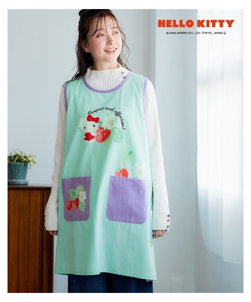 nissen（ニッセン）の「＜大きいサイズ＞ ジャンスカみたいにすっぽり着られるキャラクターエプロン（エプロン・メンズ・ベージュ系(ポムポムプリン)/ネイビー系(ハローキティ)/チャコールグレー系(ハローキティ)/ミントグリーン(ポチャコ)/ピンク×チャコールグレー(マイメロディ)/パープル×チェック(クロミ)/ピンク系チェック(キティ)/クリームイエロー(ポムポムプリン)/ネイビー(シナモロール)/黒系ストライプ(リトルツインスターズ)/赤系ストライプ(ペコ)/オフホワイト×ミントグリーン(ペコ)/オフ×ネイビー系チェック(ドラミ)/ネイビー(ドラえもん)/ミントグリーン(ハローキティ)/ネイビー×赤系ストライプ(ハローキティ)/ラベンダー系(クロミ)/ネイビー(ポチャッコ)・L~LL相当/3L~4L相当/5L~6L相当/8L相当/10L相当）」の20枚目の写真