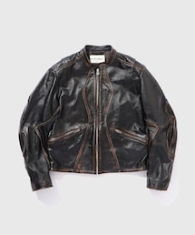 【NVRFRGT/ネヴァーフォーゲット】DISTRESSED LEATHER MOTORCYCLE JACKET