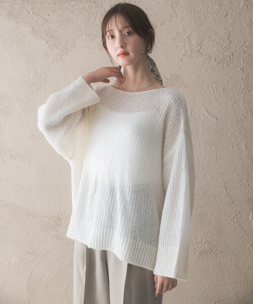 URBAN RESEARCH ROSSO（アーバンリサーチロッソ）の「モヘア混スパンコールシアーニット（ニット/セーター・レディース・OFF WHITE/MINT・Free）」の8枚目の写真
