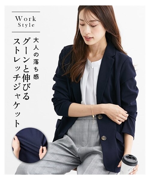 nissen（ニッセン）の「シングルテーラードカットソージョーゼットジャケット＜大きいサイズ有＞（ジャケット/アウター・レディース・黒/ネイビー・L/LL/3L/4L/5L/6L/8L/10L/S/M）」の15枚目の写真