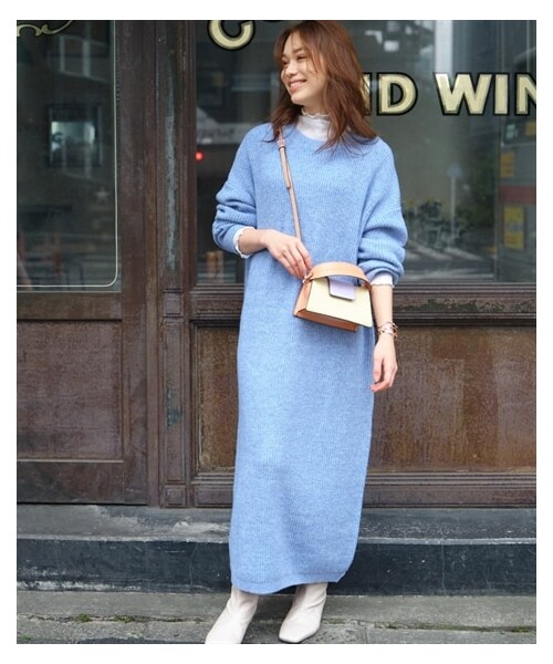 nissen（ニッセン）の「ミックスニットマキシ丈ワンピース（ワンピース・レディース・モカブラウン系/サックス系/モノトーン系・L/LL/3L/4L/5L/6L/8L/10L）」の17枚目の写真