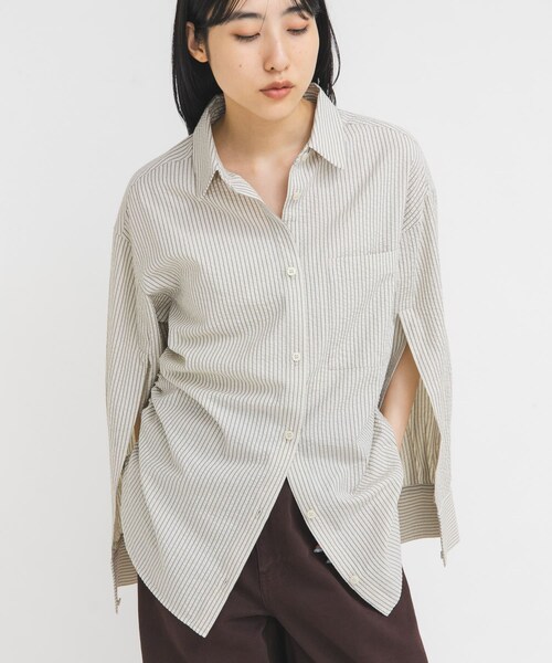 KBF(ケイビーエフ)の「サイドドロストサッカーシャツ(シャツ/ブラウス・レディース・IVO×BLUE/BEIGE×BLK/BLUE×OFF・One)」の13枚目の写真