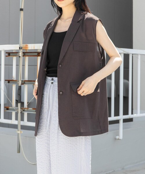 KBF（ケイビーエフ）の「ミリタリーシアーベスト（テーラードジャケット・レディース・D.BROWN/L.BEIGE/BISCUIT・one）」の4枚目の写真