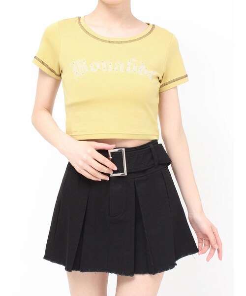 EVRIS（エヴリス）の「スタッズグラフィックショートTシャツ（Tシャツ/カットソー・レディース・ホワイト/ブラック/イエロー・F）」の6枚目の写真