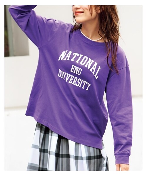 nissen（ニッセン）の「＜大きいサイズ＞ ロゴプリント長袖Tシャツ（Tシャツ/カットソー・レディース・黒/パープル/オートミール・L/LL/3L/4L/5L/6L/8L/10L）」の21枚目の写真