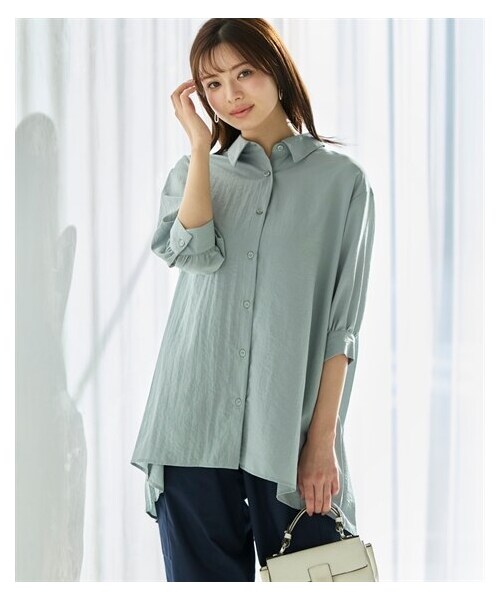 nissen（ニッセン）の「＜大きいサイズ＞【ドライワッシャー】後プリーツシャツチュニック（吸汗速乾）（チュニック・レディース・ライトグリーン/チャコール/ラベンダー・L~LL/3L~4L/5L~6L/8L/10L）」の9枚目の写真