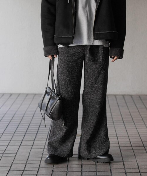 SENSE OF PLACE by URBAN RESEARCH（センスオブプレイスバイアーバンリサーチ）の「『わたべ×SOP』『セットアップ対応』ツイードワイドフレアパンツ（その他パンツ・メンズ・BLK×WHT/BLACK・M/L）」の9枚目の写真