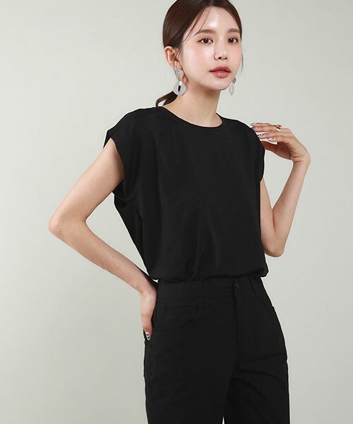 DHOLIC（ディーホリック）の「*DHOLIC限定*フレンチスリーブTシャツ（Tシャツ/カットソー・レディース・ホワイト/ベージュ/ブラック/グリーン/ブルー/ピンク・FREE）」の2枚目の写真