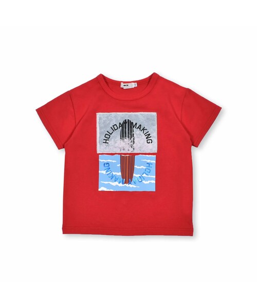 WASK（ワスク）の「【接触冷感】サーフボードプリントパッチワークTシャツ(100~160cm)（Tシャツ/カットソー・キッズ・グレー/レッド・110cm）」の2枚目の写真