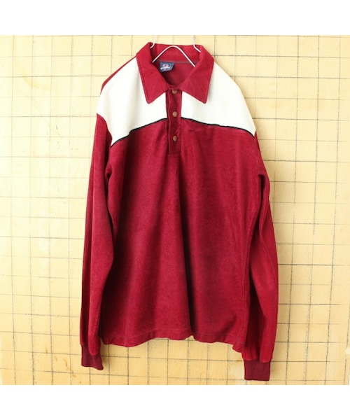 印象のデザイン 80s Hai シャツ 長袖カットソー ベロア 赤 gear sporting トップス