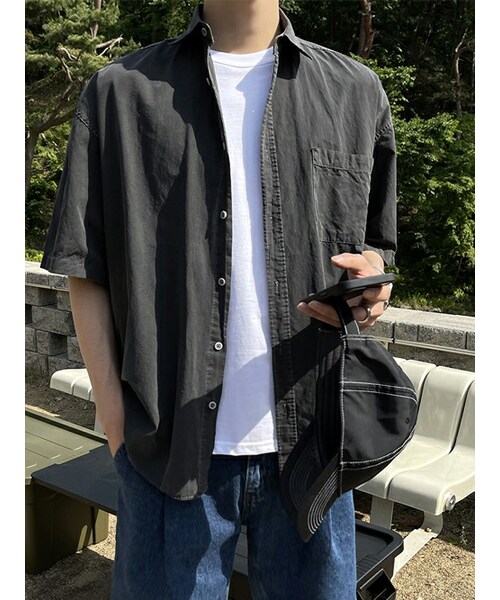 JOGUNSHOP(ジョグンショップ)の「エンピロンピグメント半袖シャツ(シャツ/ブラウス・レディース・그외/블루/베이지・Free(95~110))」の1枚目の写真