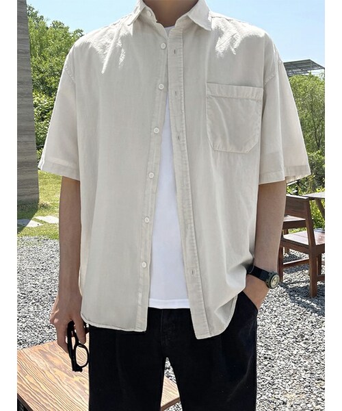 JOGUNSHOP(ジョグンショップ)の「エンピロンピグメント半袖シャツ(シャツ/ブラウス・レディース・그외/블루/베이지・Free(95~110))」の2枚目の写真