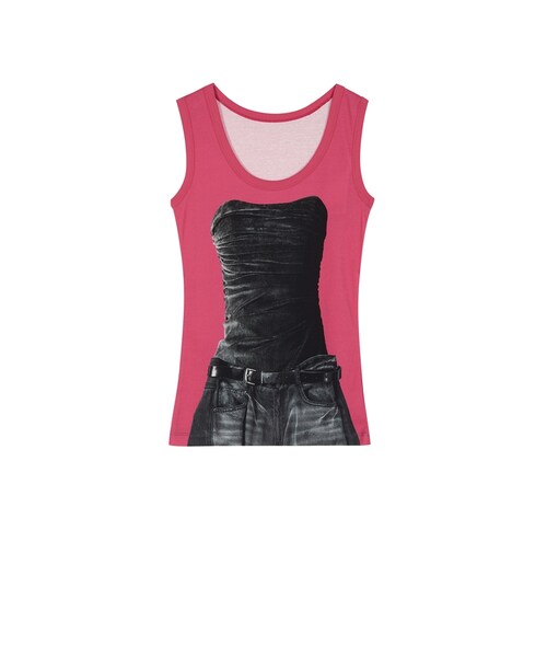 JNBY（ジェーエヌビーワイ）の「Eye-catching Scene-print Cotton Tank Top（Tシャツ/カットソー・レディース・ブラック/ピンク・36/38/40）」の2枚目の写真