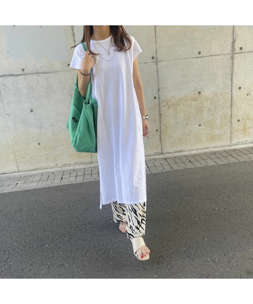 copine(コピン)の「フレンチスリーブtシャツワンピース(ワンピース・レディース・ホワイト・フリーサイズ)」の1枚目の写真