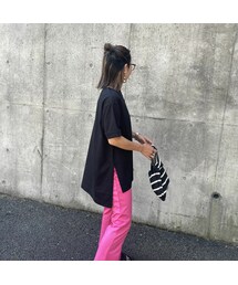 copine | 袖ロールアップバックロングTシャツ(ブラック)(Tシャツ/カットソー)