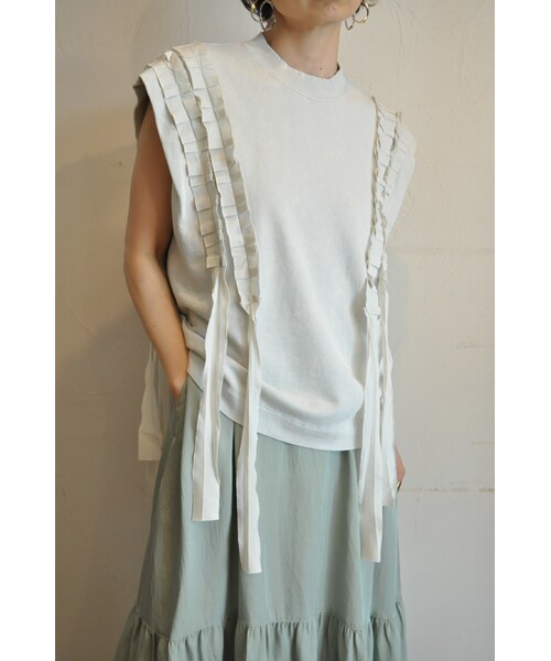 --（--）の「スウェットフレンチスリーブ（タンクトップ・レディース・グリーン/ホワイト/ブルー/ブラウン/イエロー・one）」の4枚目の写真