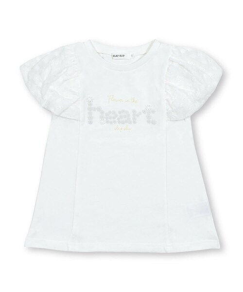 SLAP SLIP（スラップスリップ）の「レースパフスリーブ袖Tシャツ(80~130cm)（Tシャツ/カットソー・キッズ・パープル/ホワイト・110）」の2枚目の写真