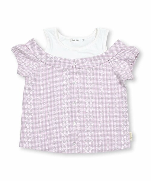 SLAP SLIP（スラップスリップ）の「花柄プリントチェック柄ドッキングシャツ(90~130cm)（シャツ/ブラウス・キッズ・ブルー/パープル・110）」の2枚目の写真