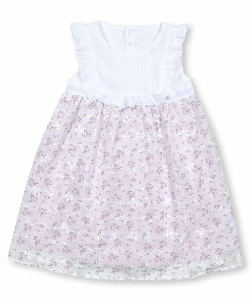 SLAP SLIP(スラップスリップ)の「胸フリル花柄シフォン切り替えワンピース(80~130cm)(ワンピース・キッズ・イエロー/ピンク・110)」の2枚目の写真