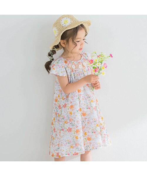 SLAP SLIP（スラップスリップ）の「ポーチュラカ花柄ギャザーワンピース(80~130cm)（ワンピース・キッズ・ピンク/オレンジ・110）」の2枚目の写真