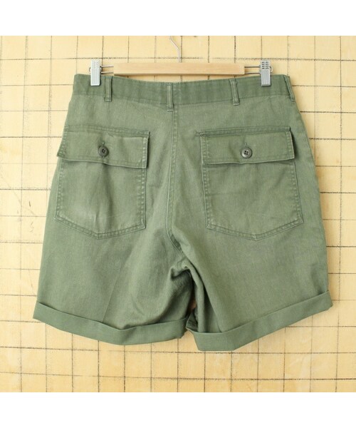 の「80s USA製 U.S.ARMY カットオフ ベイカーパンツ ショーツ カーキ