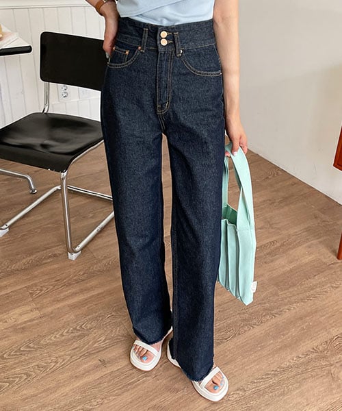 ツーボタンインディゴデニムパンツ | レディースファッション