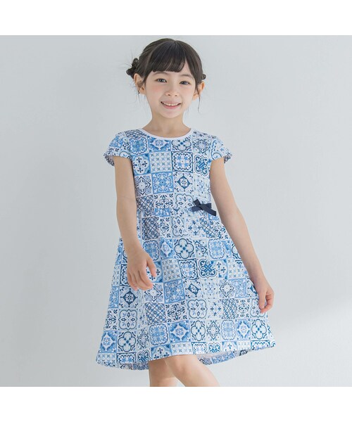 【お揃い】タイル柄プリントワンピース(90~150cm)