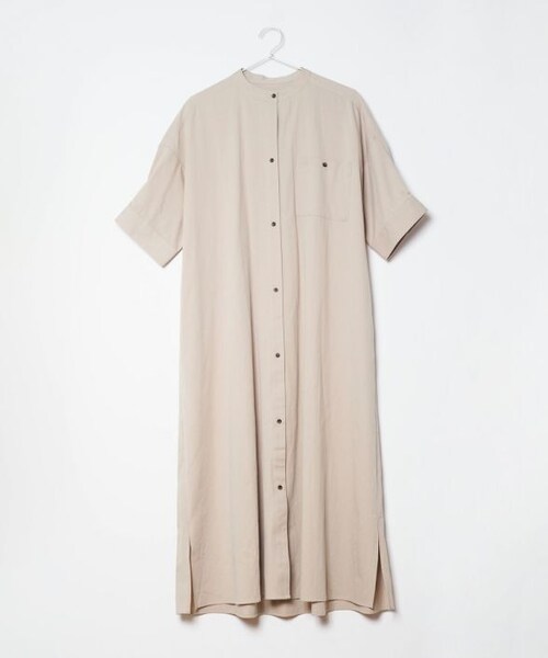 Crisp（クリスプ）の「バンドカラーシャツワンピース[c2R3250]（シャツワンピース・レディース・ブラック/グレージュ・FREE）」の4枚目の写真